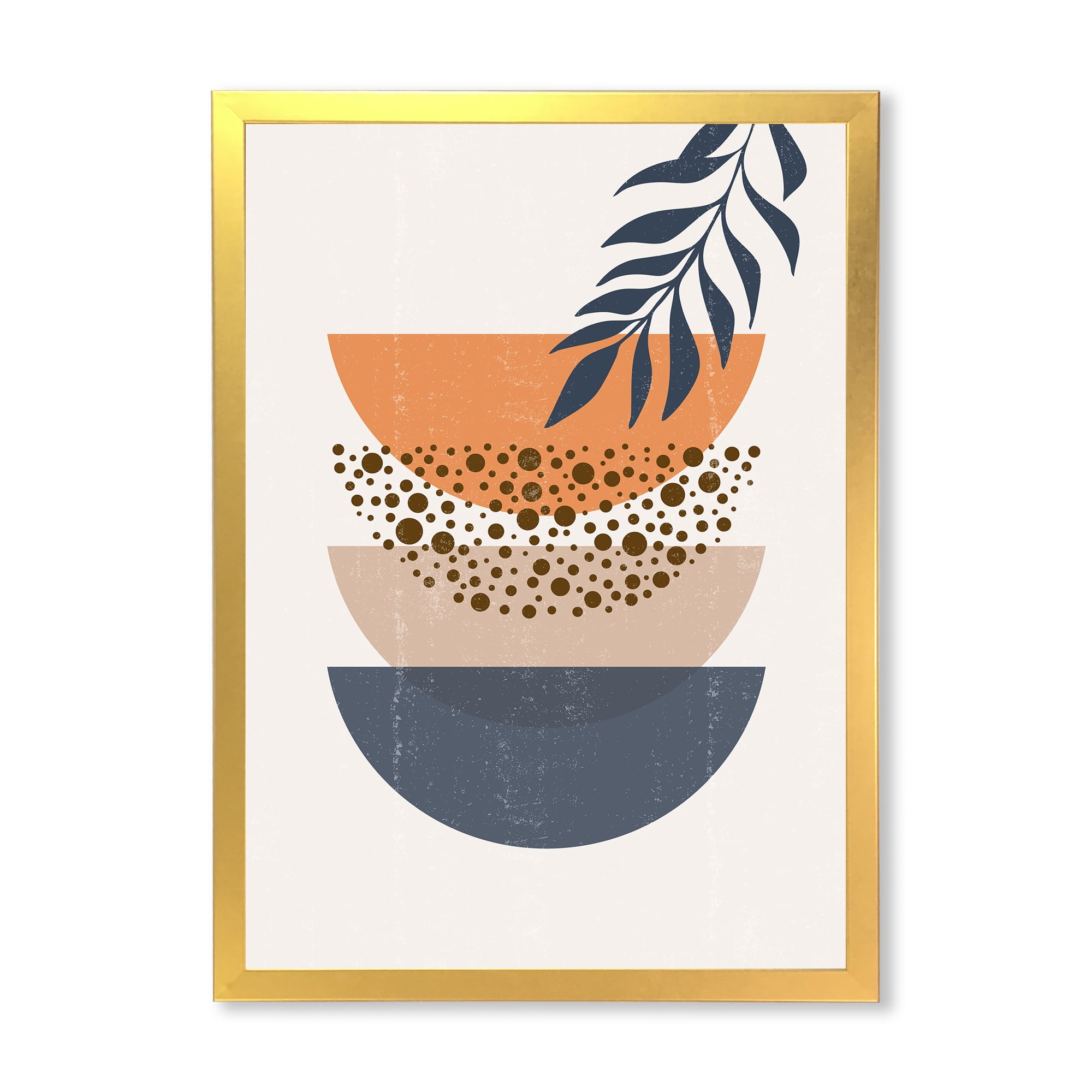 Designart 'Abstract Geometrical Moon and Sun With Leaf IV' Modern Framed Art Print