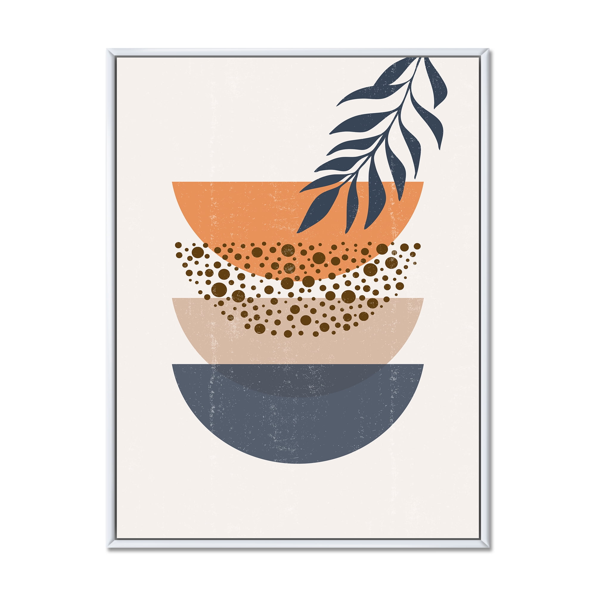 Designart 'Abstract Geometrical Moon and Sun With Leaf IV' Modern Framed Canvas Wall Art Print