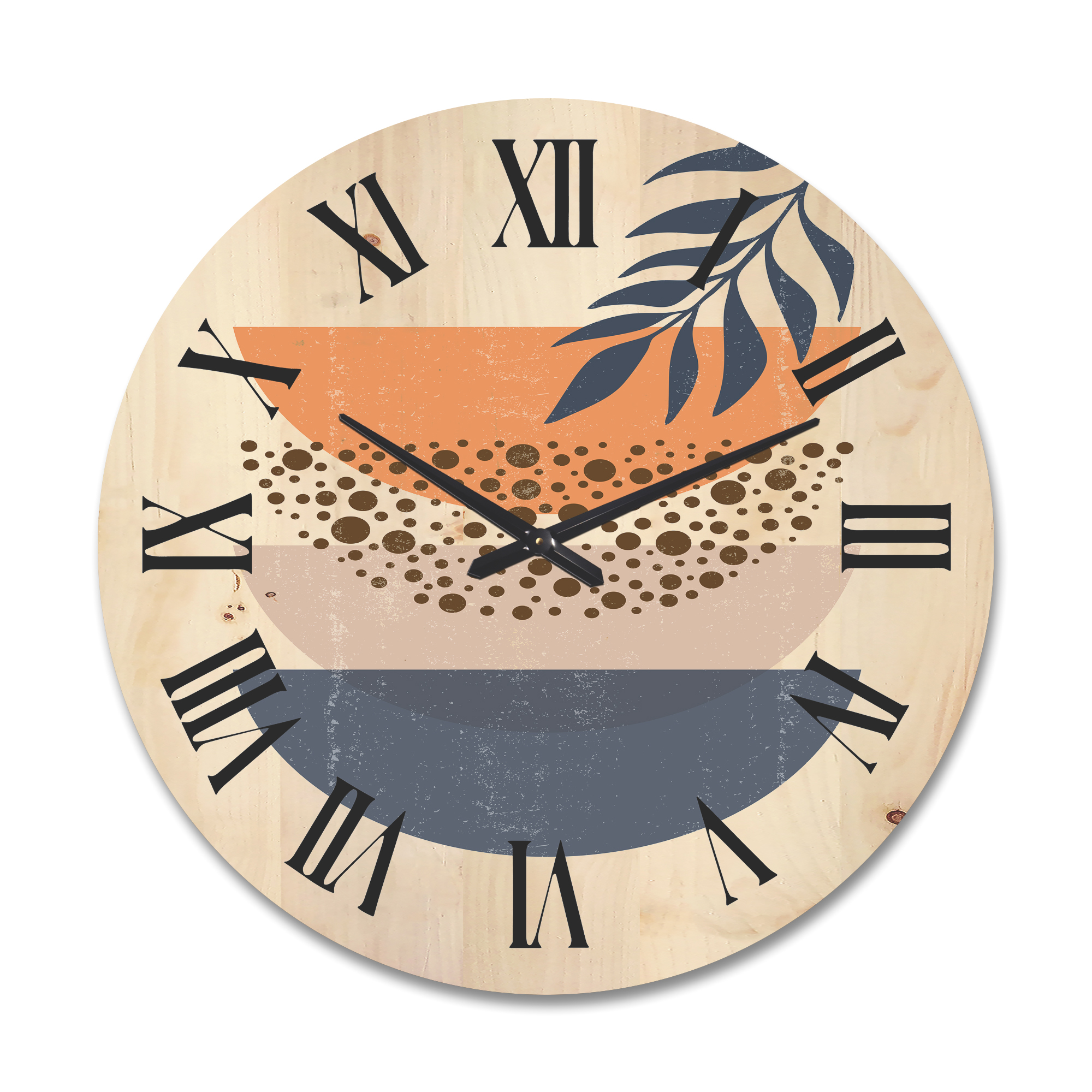 Designart 'Abstract Geometrical Moon and Sun With Leaf IV' Modern Wood Wall Clock