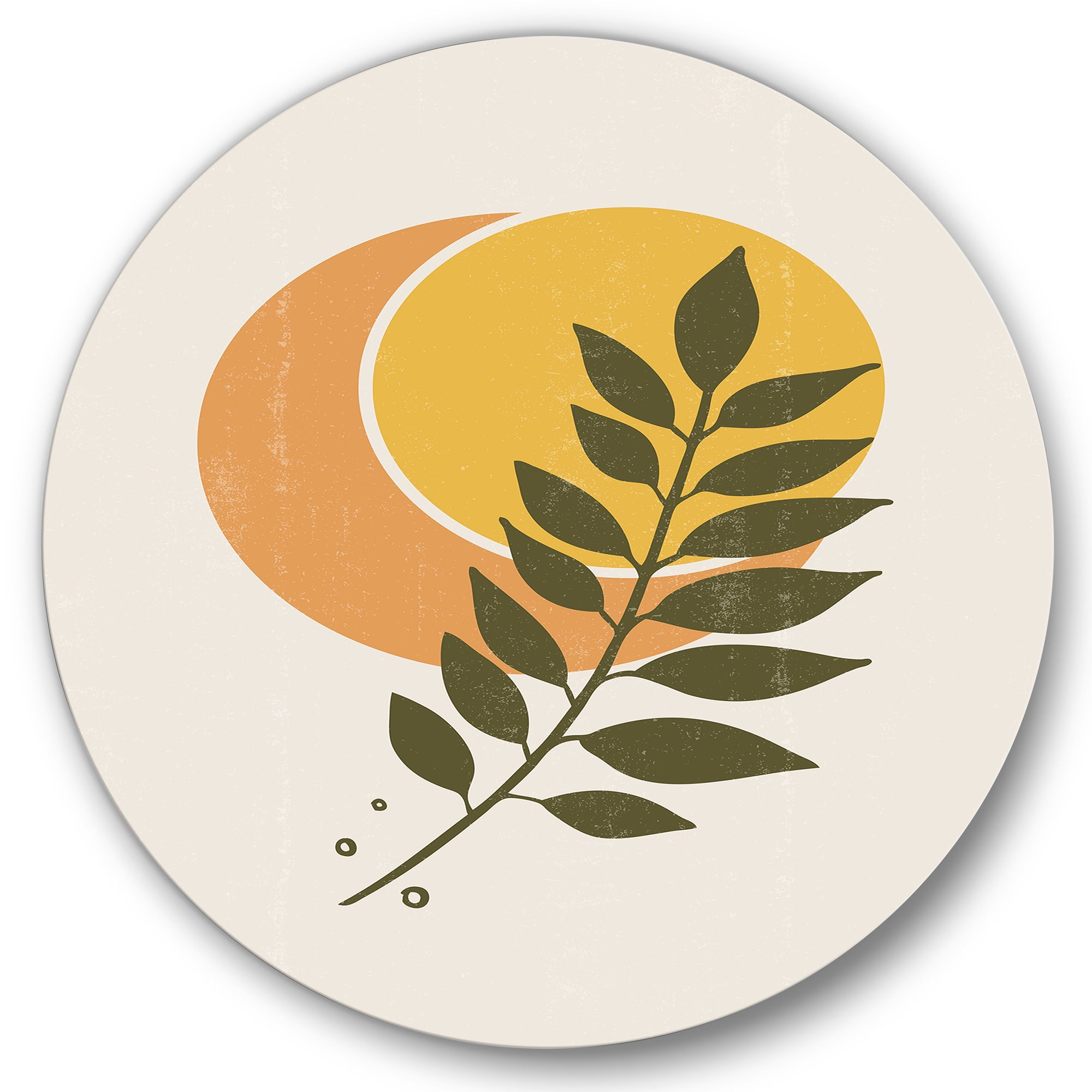 Designart 'Abstract Geometrical Moon and Sun With Leaf V' Modern Circle Metal Wall Art 23x23 - Disc of 23