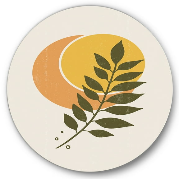 Designart 'Abstract Geometrical Moon and Sun With Leaf V' Modern Circle Metal Wall Art 36x36 - Disc of 36