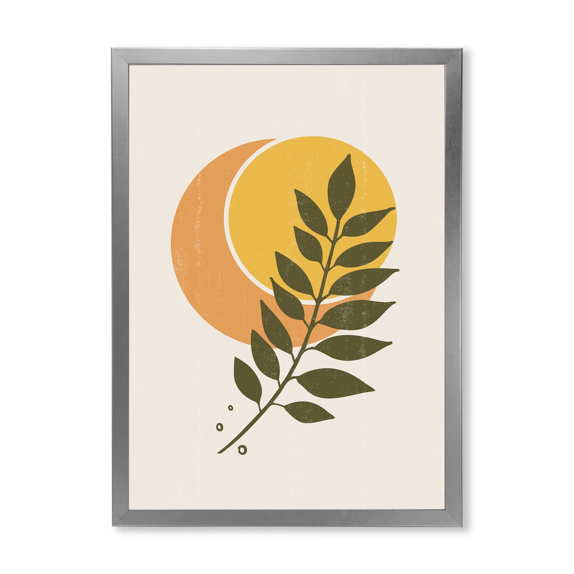 Designart 'Abstract Geometrical Moon and Sun With Leaf V' Modern Framed Art Print