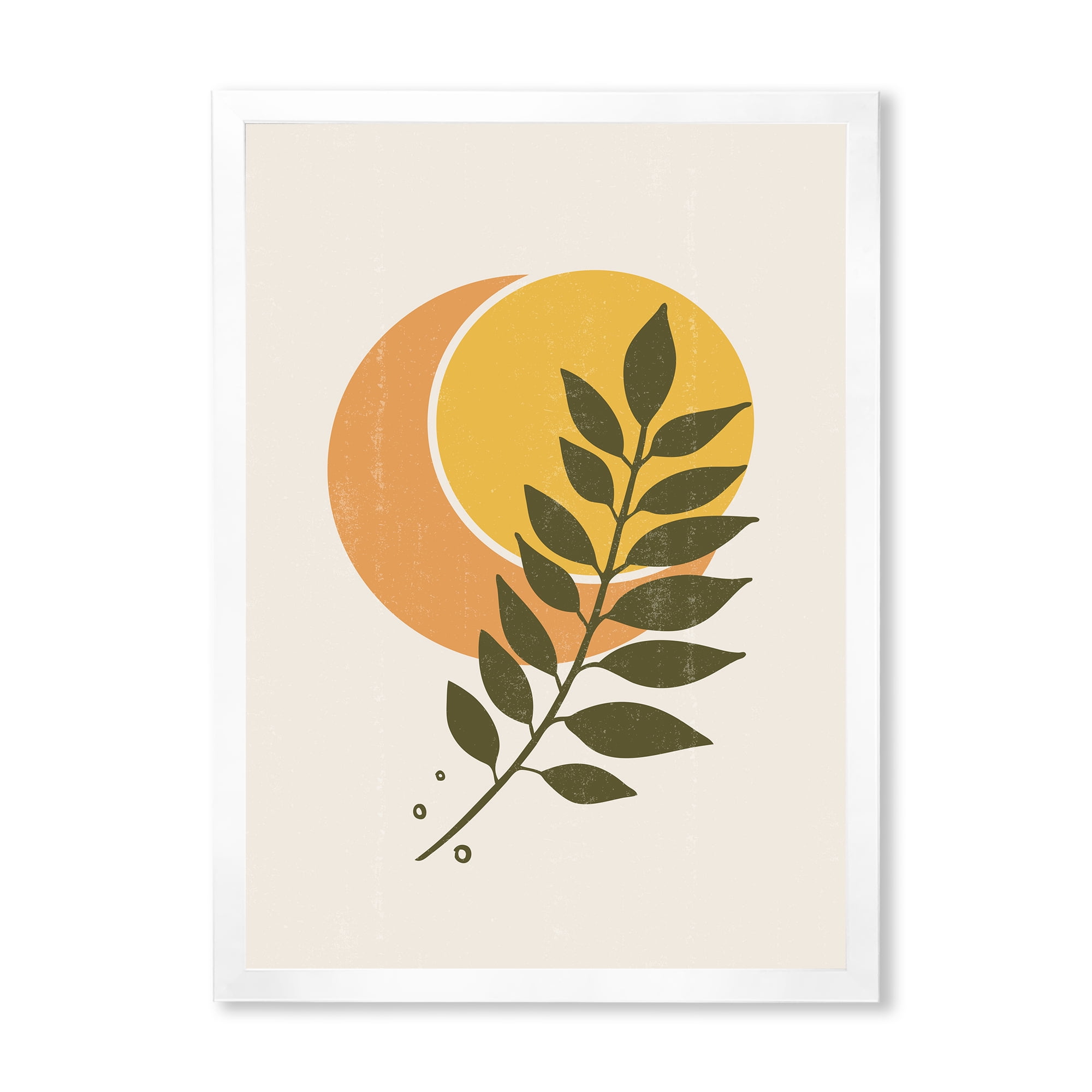 Designart 'Abstract Geometrical Moon and Sun With Leaf V' Modern Framed Art Print