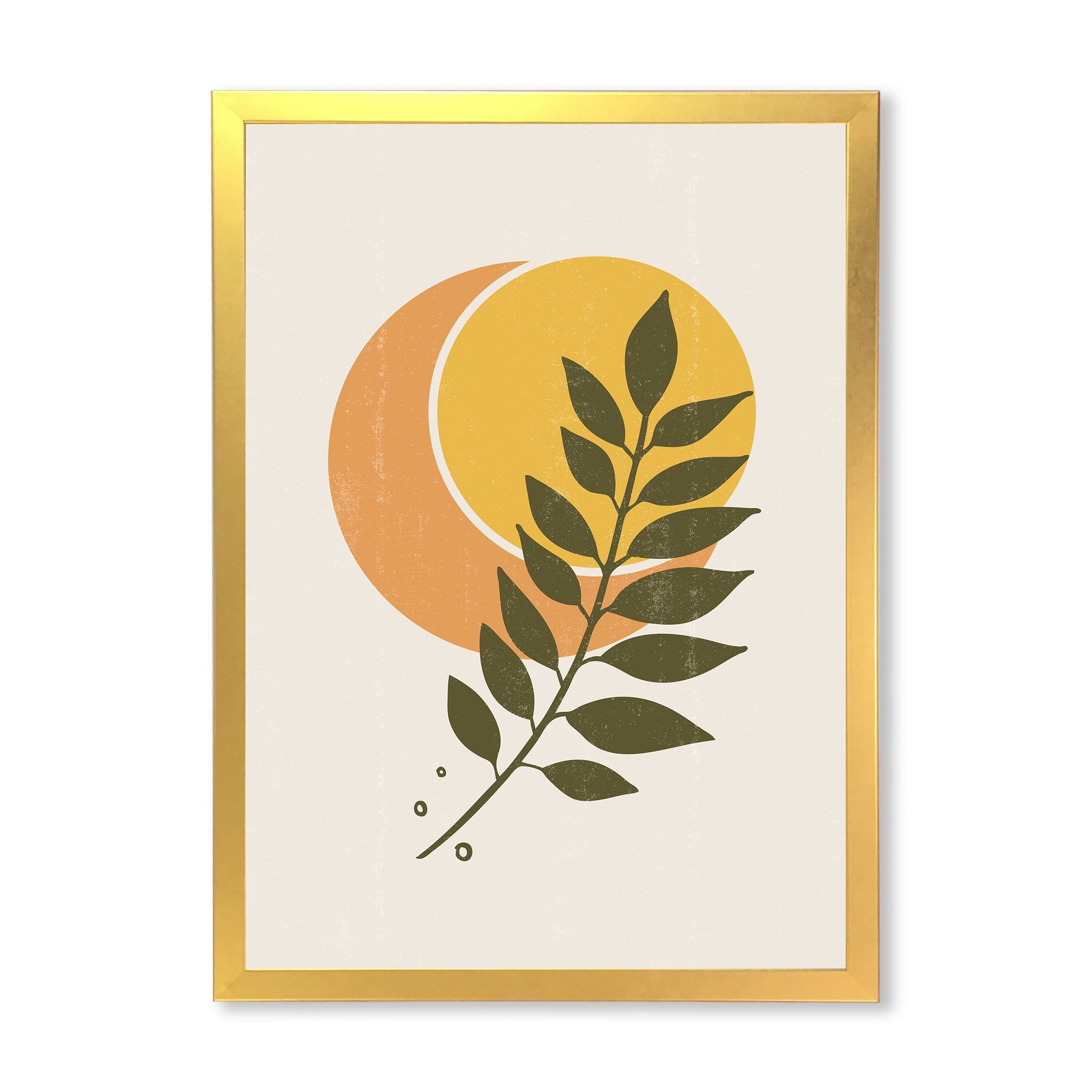 Designart 'Abstract Geometrical Moon and Sun With Leaf V' Modern Framed Art Print