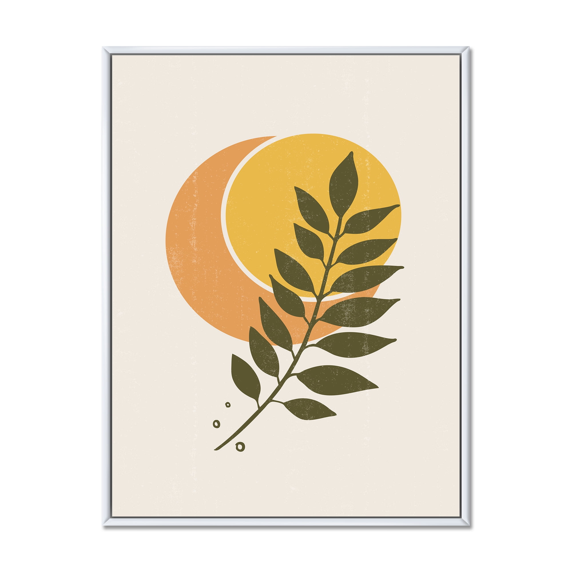 Designart 'Abstract Geometrical Moon and Sun With Leaf V' Modern Framed Canvas Wall Art Print