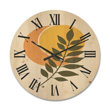 Designart 'Abstract Geometrical Moon and Sun With Leaf V' Modern Wood Wall Clock