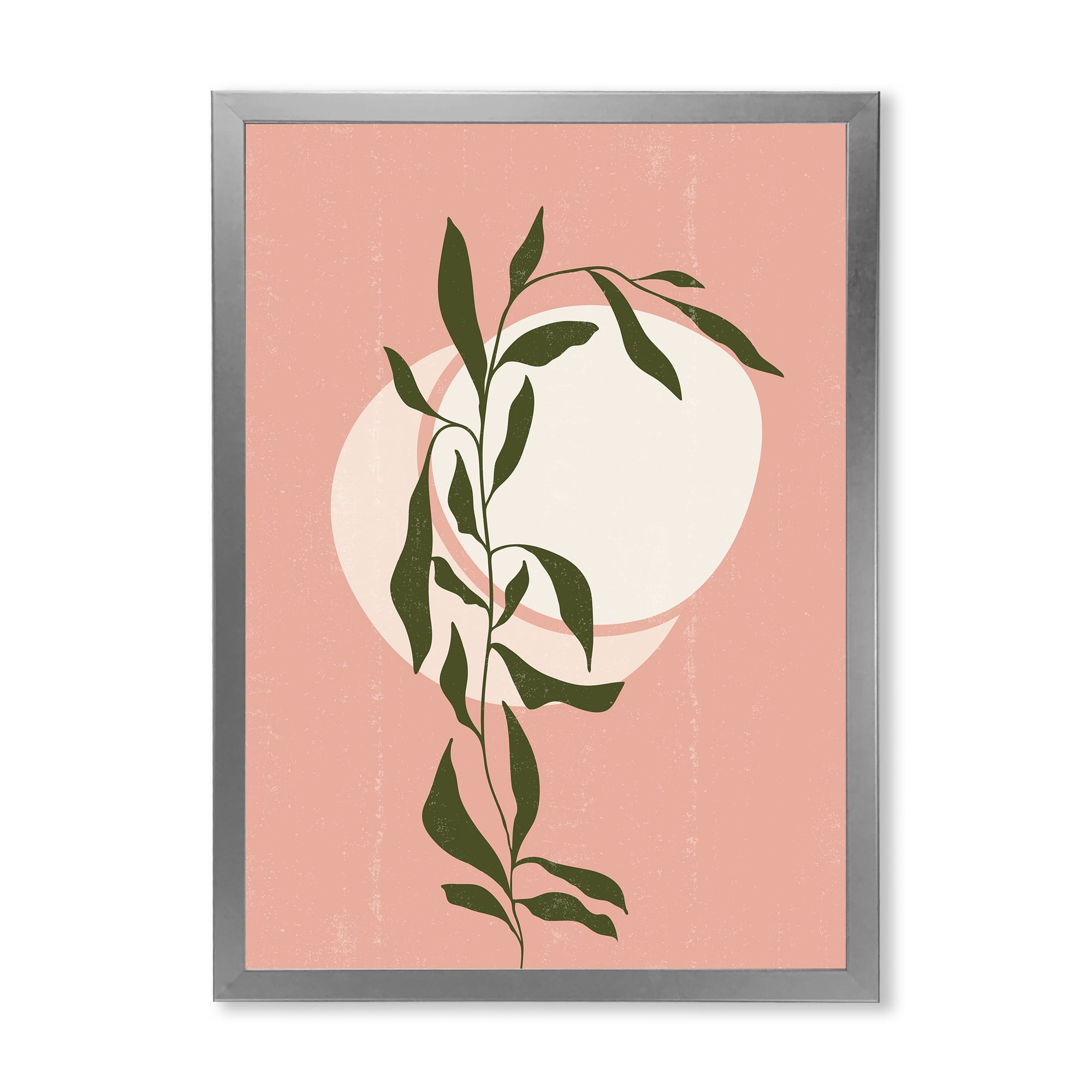 Designart 'Abstract Geometrical Moon and Sun With Leaf VI' Modern Framed Art Print