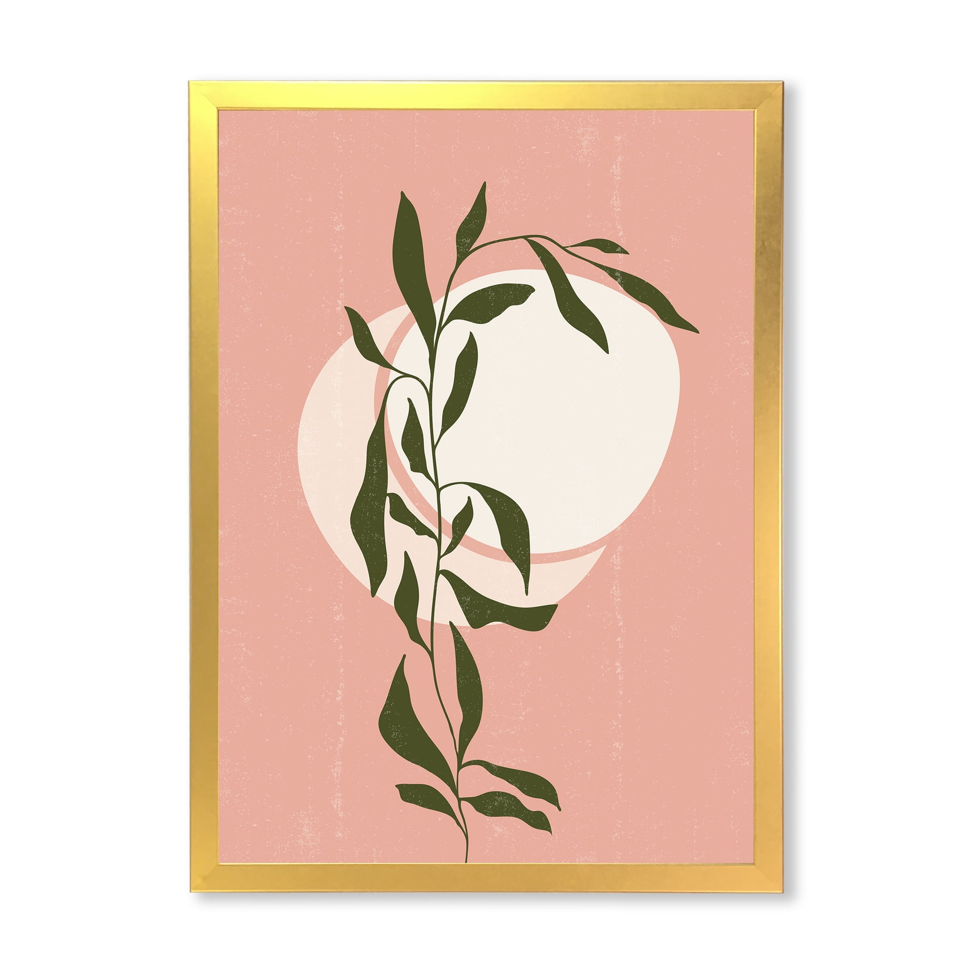Designart 'Abstract Geometrical Moon and Sun With Leaf VI' Modern Framed Art Print