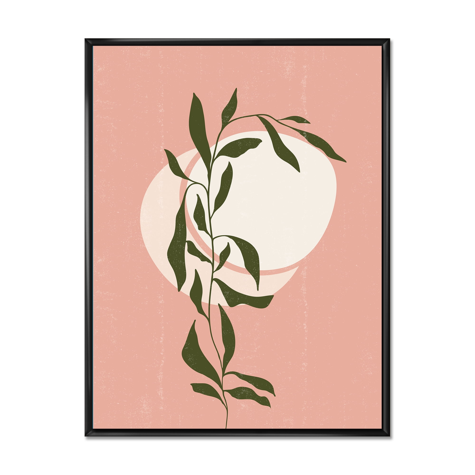 Designart 'Abstract Geometrical Moon and Sun With Leaf VI' Modern Framed Canvas Wall Art Print
