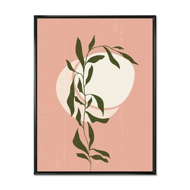Designart 'Abstract Geometrical Moon and Sun With Leaf VI' Modern Framed Canvas Wall Art Print
