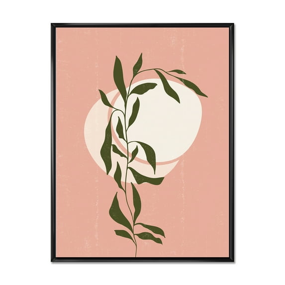 Designart 'Abstract Geometrical Moon and Sun With Leaf VI' Modern Framed Canvas Wall Art Print