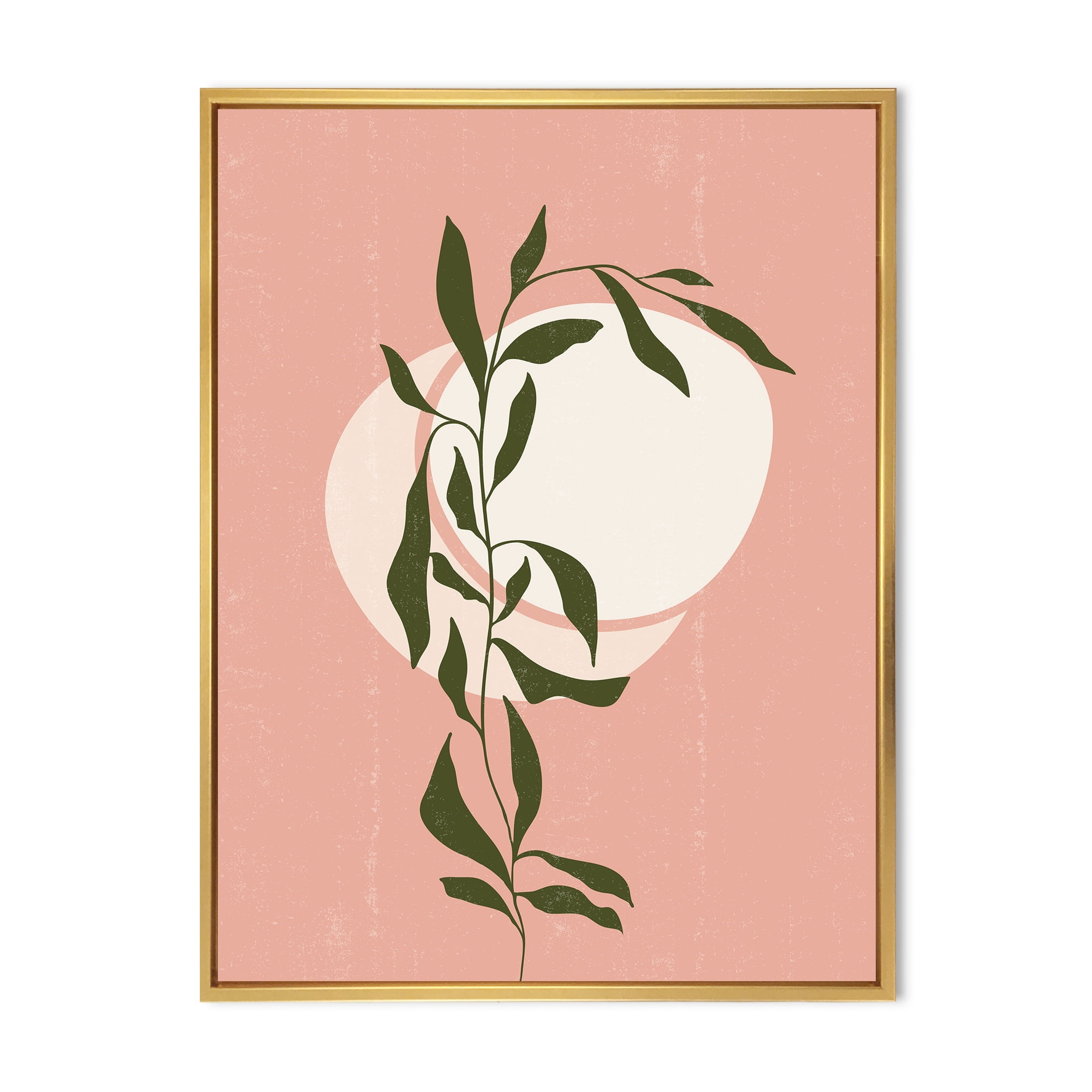 Designart 'Abstract Geometrical Moon and Sun With Leaf VI' Modern Framed Canvas Wall Art Print