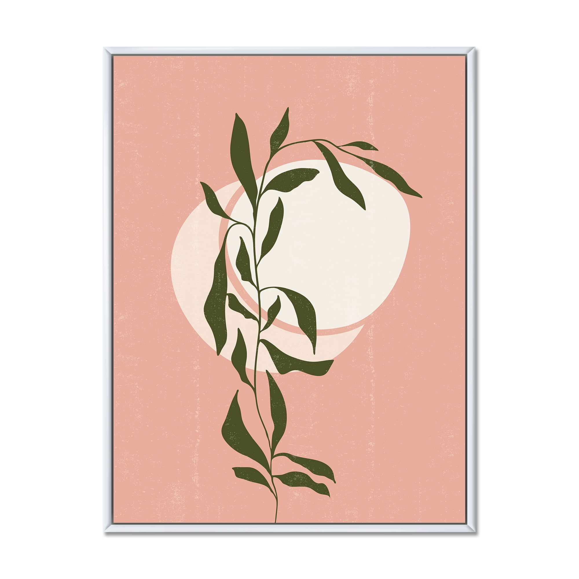 Designart 'Abstract Geometrical Moon and Sun With Leaf VI' Modern Framed Canvas Wall Art Print