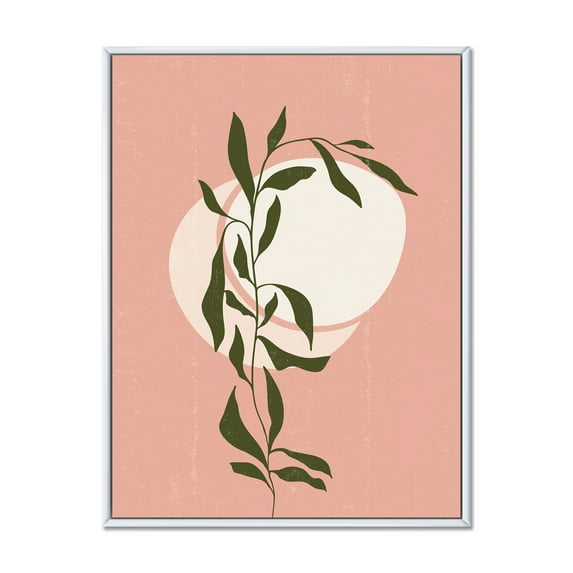 Designart 'Abstract Geometrical Moon and Sun With Leaf VI' Modern Framed Canvas Wall Art Print