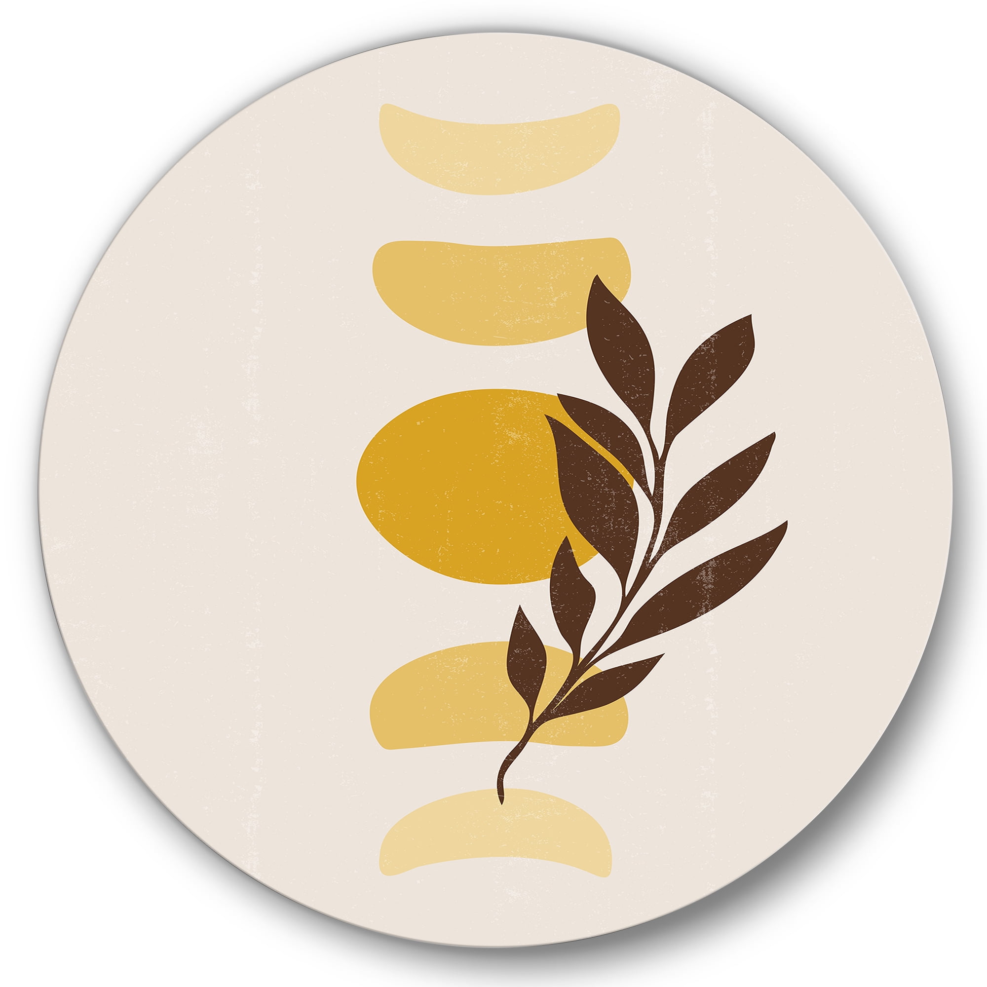 Designart 'Abstract Geometrical Moon and Sun With Leaf VII' Modern Circle Metal Wall Art 23x23 - Disc of 23