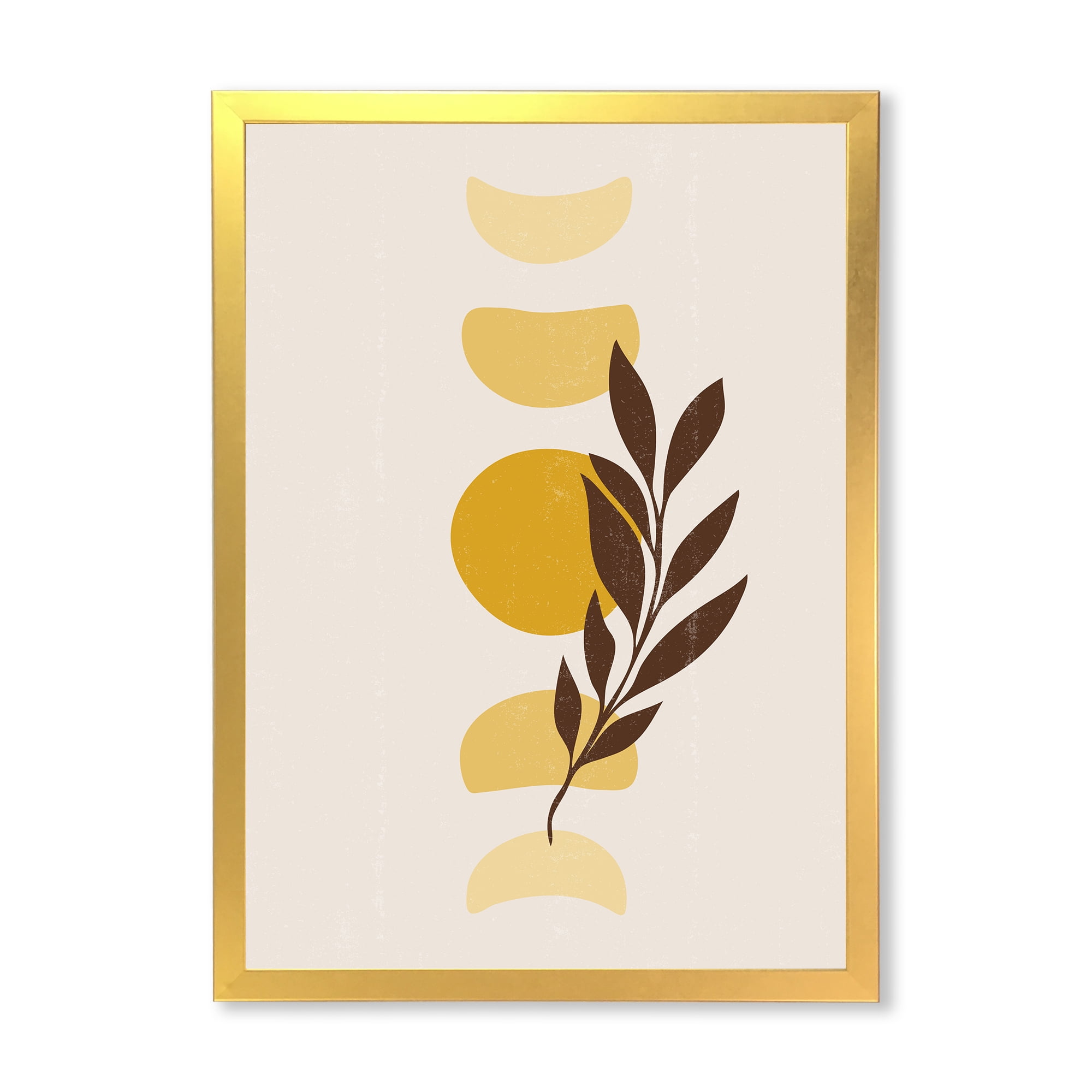 Designart 'Abstract Geometrical Moon and Sun With Leaf VII' Modern Framed Art Print
