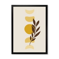 Designart 'Abstract Geometrical Moon and Sun With Leaf VII' Modern Framed Art Print