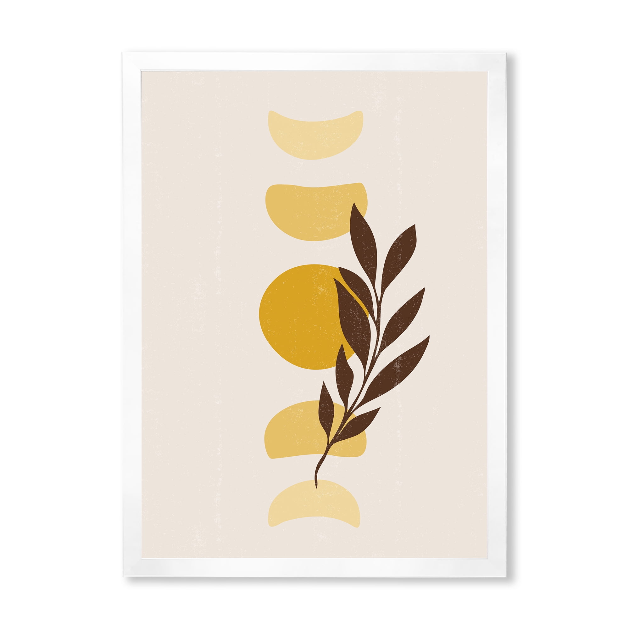Designart 'Abstract Geometrical Moon and Sun With Leaf VII' Modern Framed Art Print