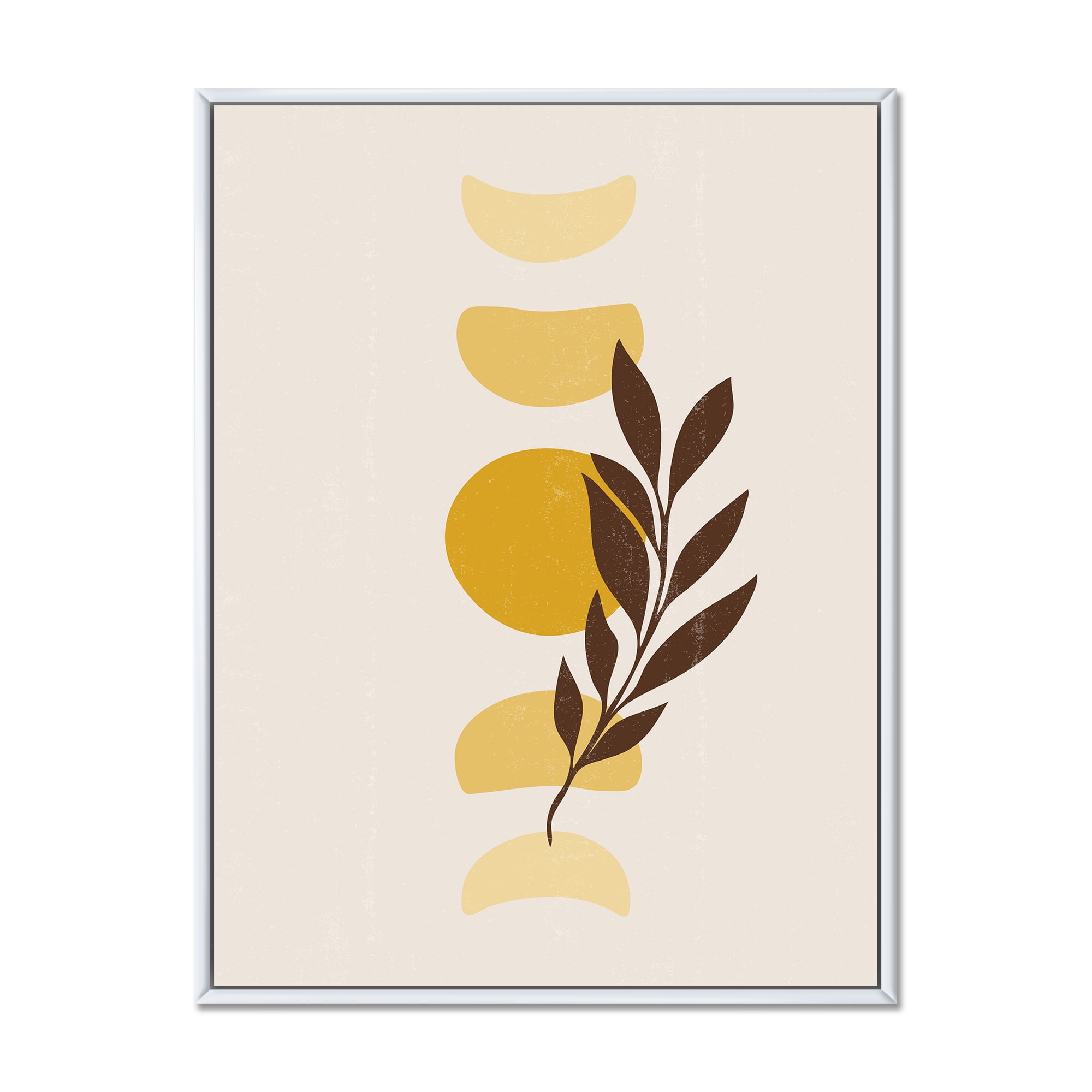 Designart 'Abstract Geometrical Moon and Sun With Leaf VII' Modern Framed Canvas Wall Art Print