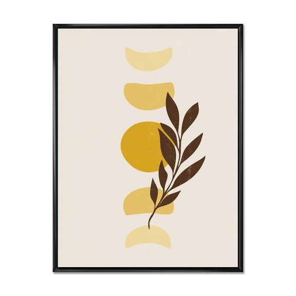 Designart 'Abstract Geometrical Moon and Sun With Leaf VII' Modern Framed Canvas Wall Art Print