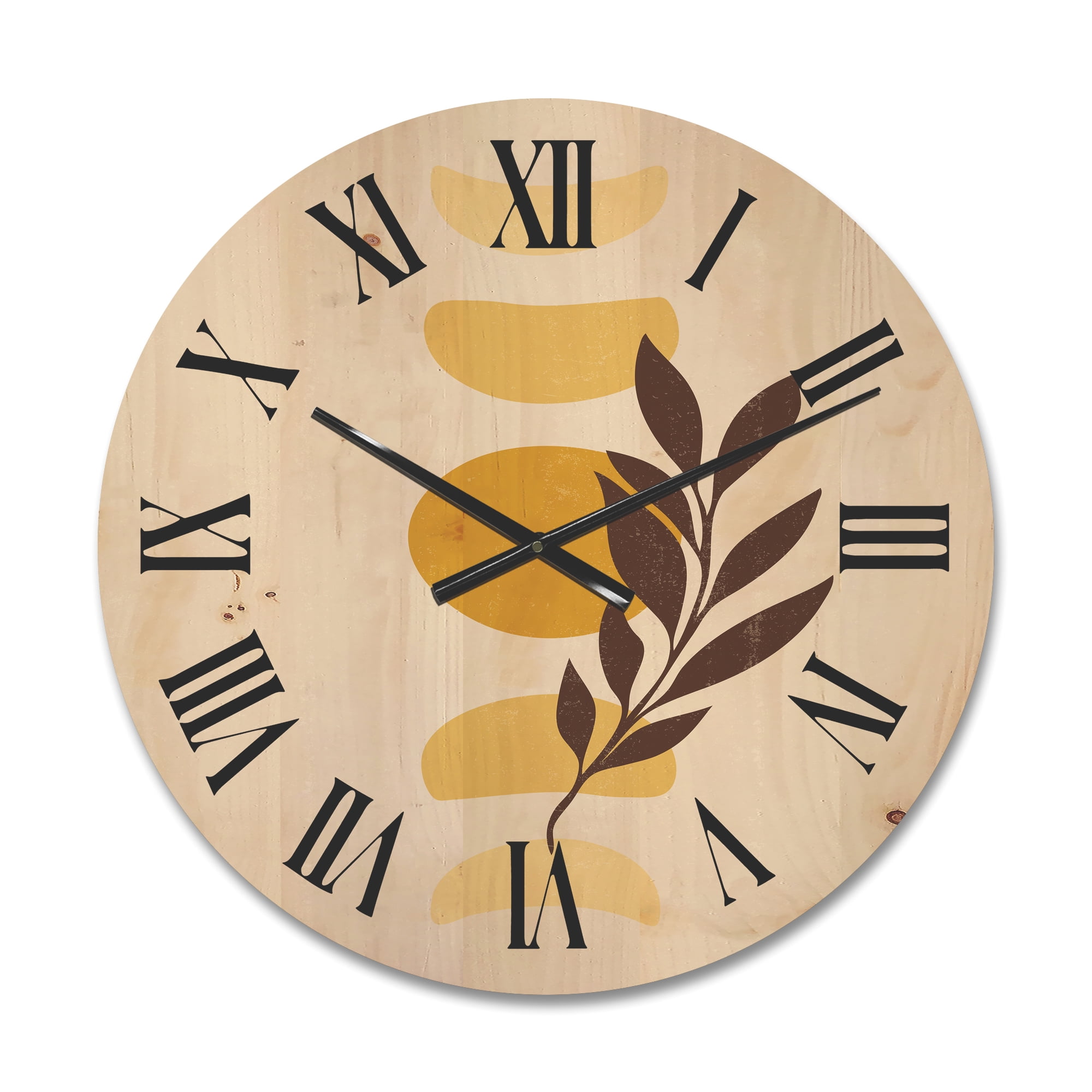 Designart 'Abstract Geometrical Moon and Sun With Leaf VII' Modern Wood Wall Clock