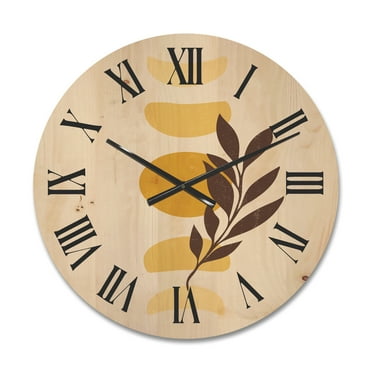 Designart 'Abstract Geometrical Moon and Sun With Leaf VII' Modern Wood Wall Clock