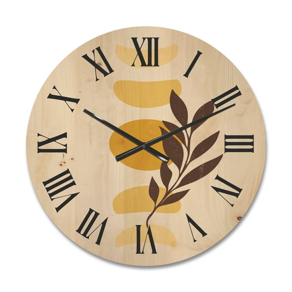 Designart 'Abstract Geometrical Moon and Sun With Leaf VII' Modern Wood Wall Clock