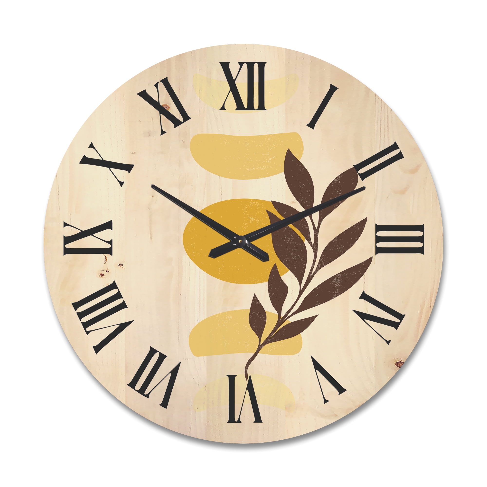 Designart 'Abstract Geometrical Moon and Sun With Leaf VII' Modern Wood Wall Clock