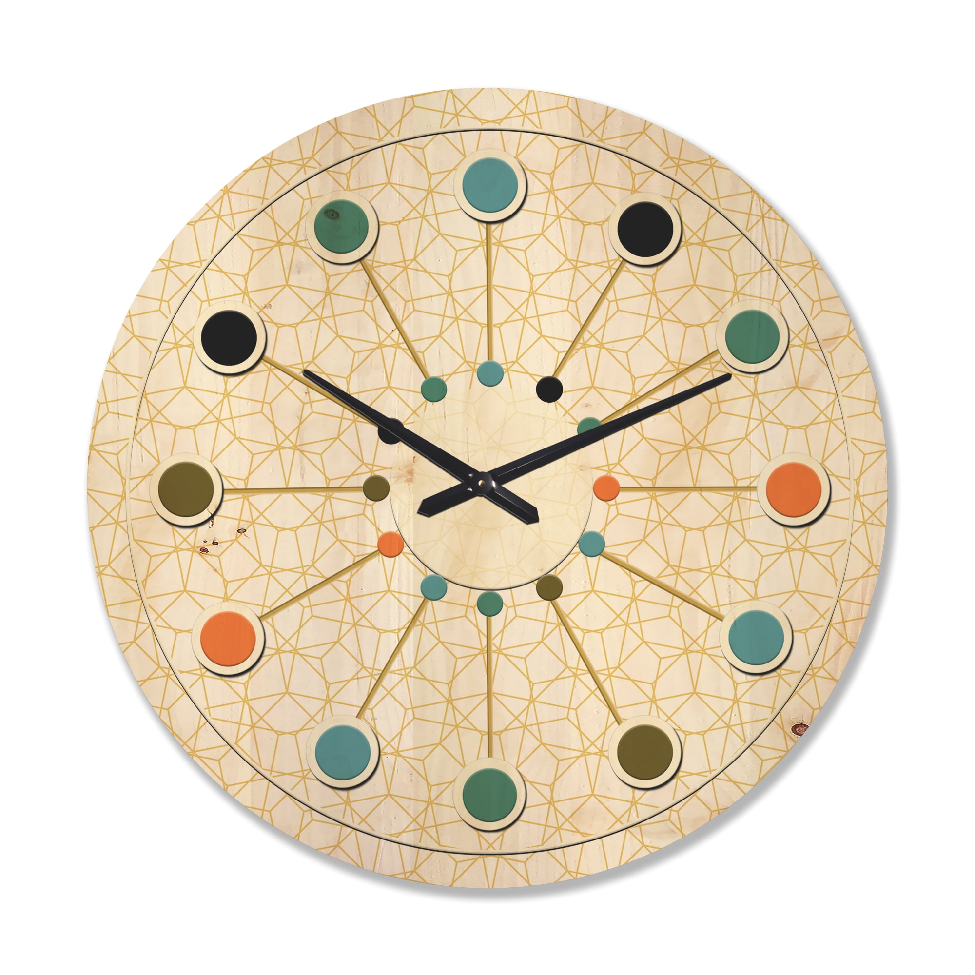 Designart 'Abstract Geometrical Retro Pattern' Mid-Century Modern Wood Wall Clock