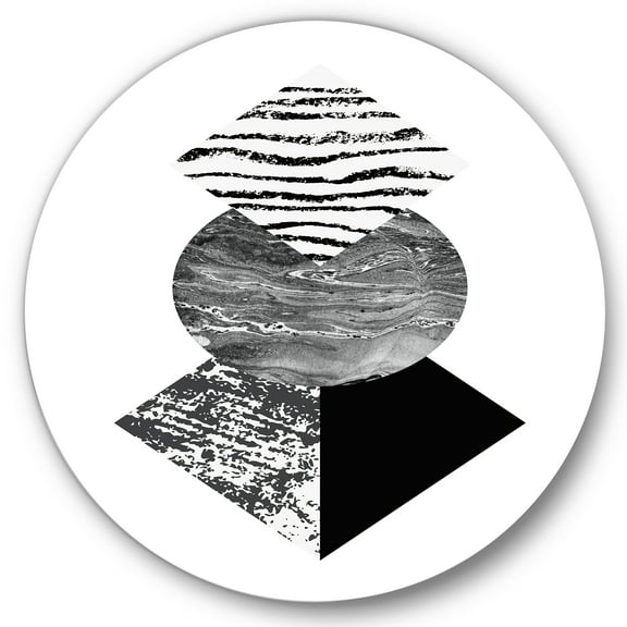 Designart 'Abstract Geometry Shapes With Tropical Palm Leaf I' Modern Circle Metal Wall Art 11x11 - Disc of 11