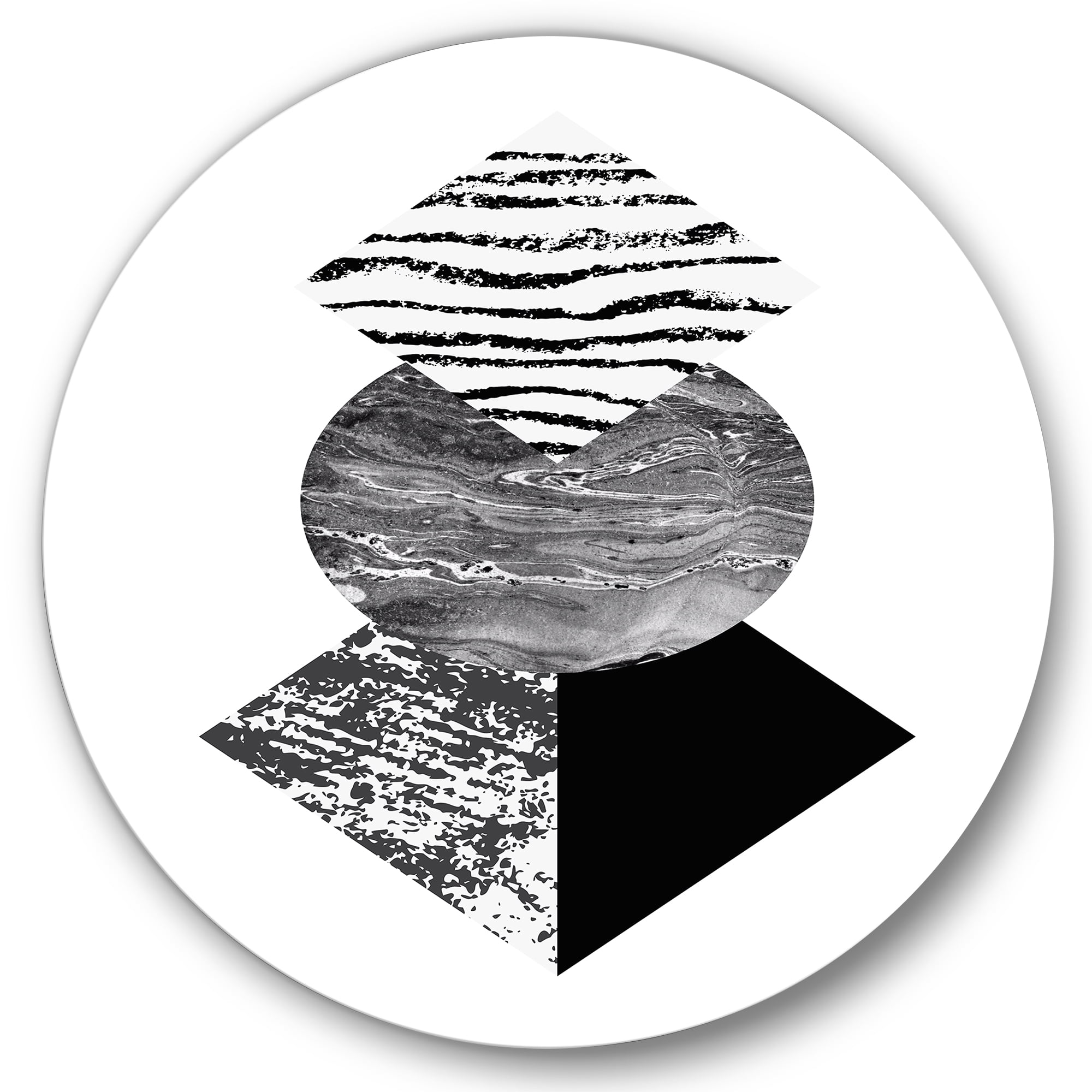 Designart 'Abstract Geometry Shapes With Tropical Palm Leaf I' Modern Circle Metal Wall Art 23x23 - Disc of 23