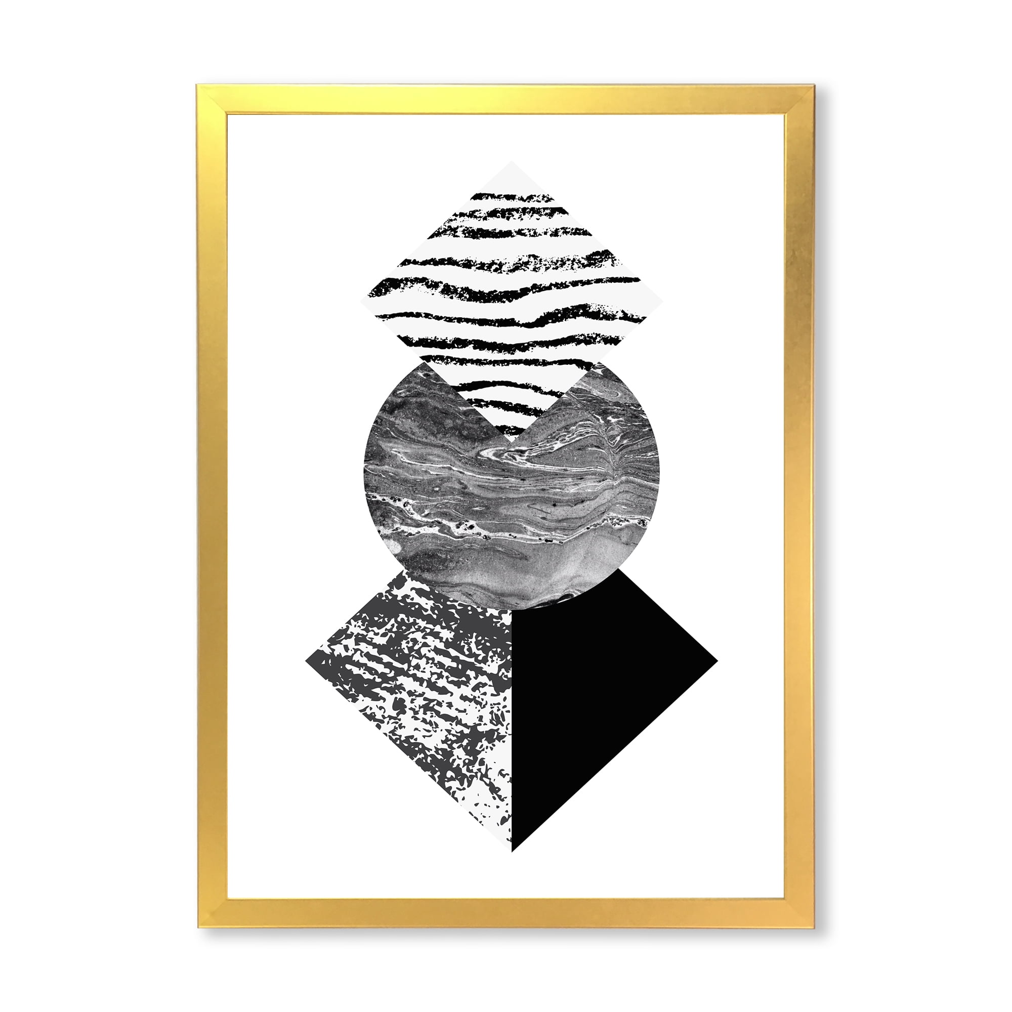 Designart 'Abstract Geometry Shapes With Tropical Palm Leaf I' Modern Framed Art Print
