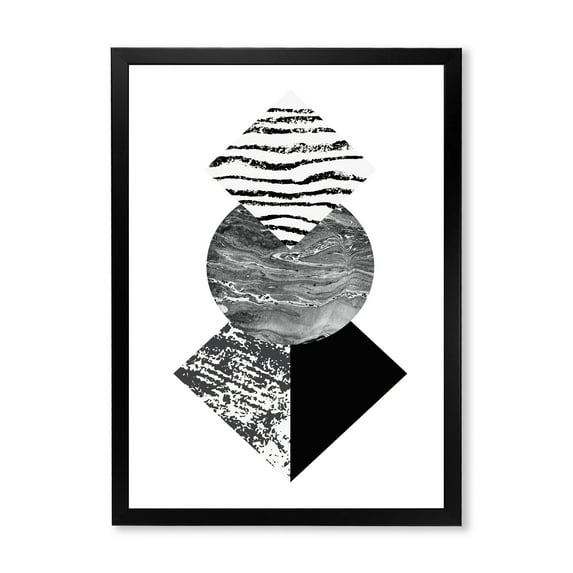 Designart 'Abstract Geometry Shapes With Tropical Palm Leaf I' Modern Framed Art Print