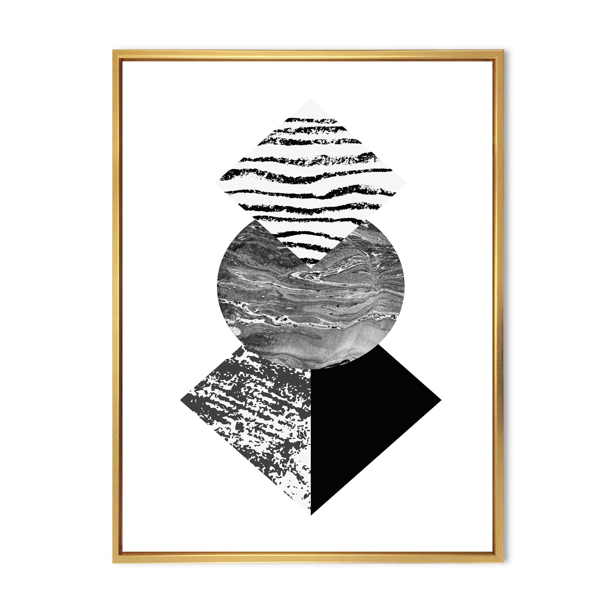 Designart 'Abstract Geometry Shapes With Tropical Palm Leaf I' Modern Framed Canvas Wall Art Print