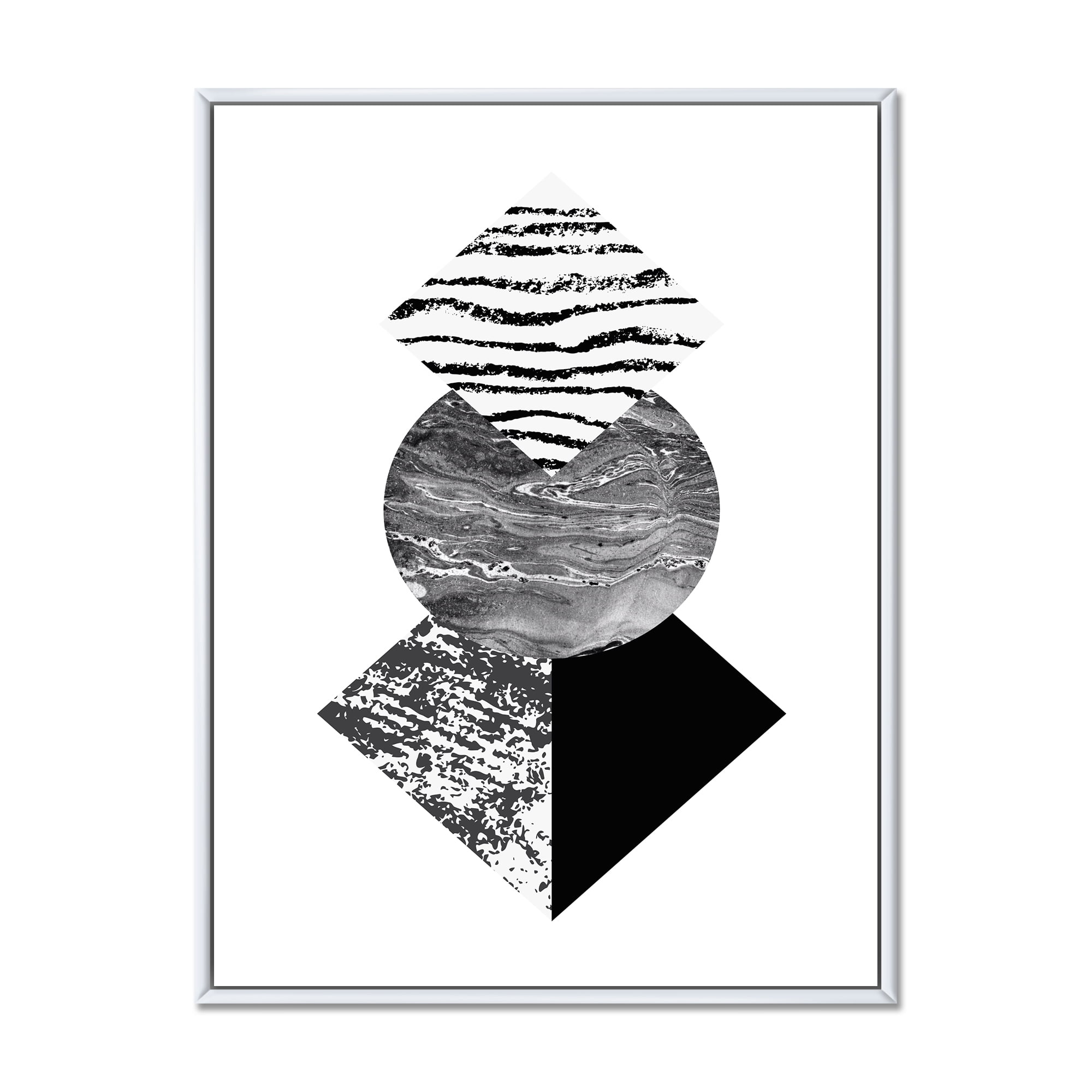Designart 'Abstract Geometry Shapes With Tropical Palm Leaf I' Modern Framed Canvas Wall Art Print