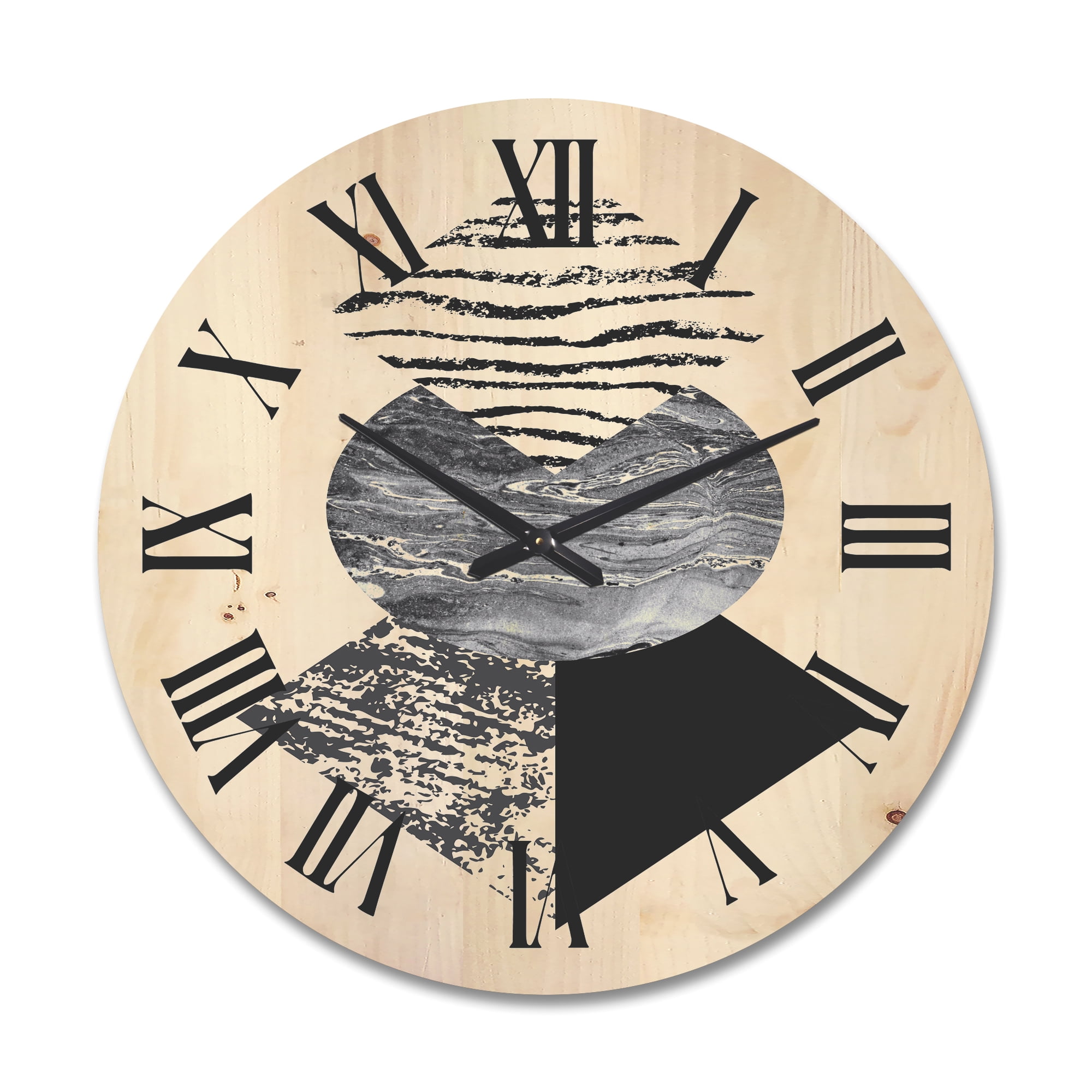 Designart 'Abstract Geometry Shapes With Tropical Palm Leaf I' Modern Wood Wall Clock