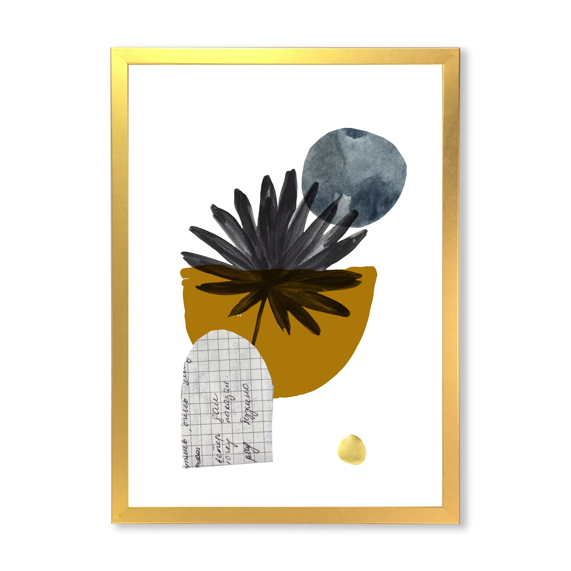 Designart 'Abstract Geometry Shapes and Tropical Palm Leaf I' Modern Framed Art Print