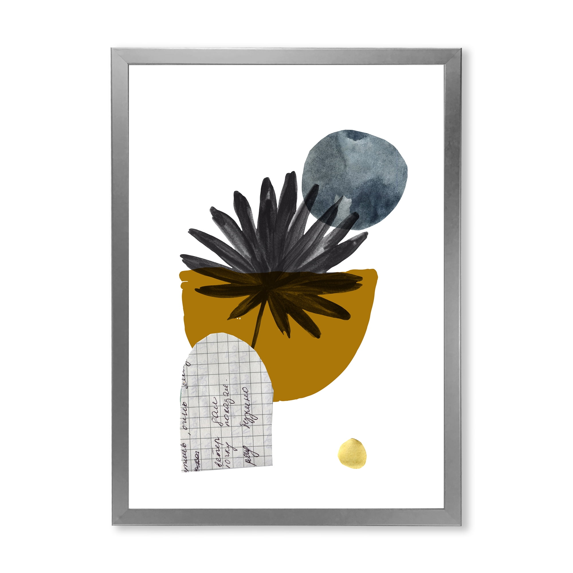 Designart 'Abstract Geometry Shapes and Tropical Palm Leaf I' Modern Framed Art Print