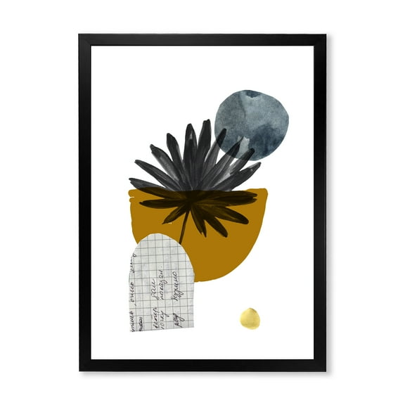 Designart 'Abstract Geometry Shapes and Tropical Palm Leaf I' Modern Framed Art Print