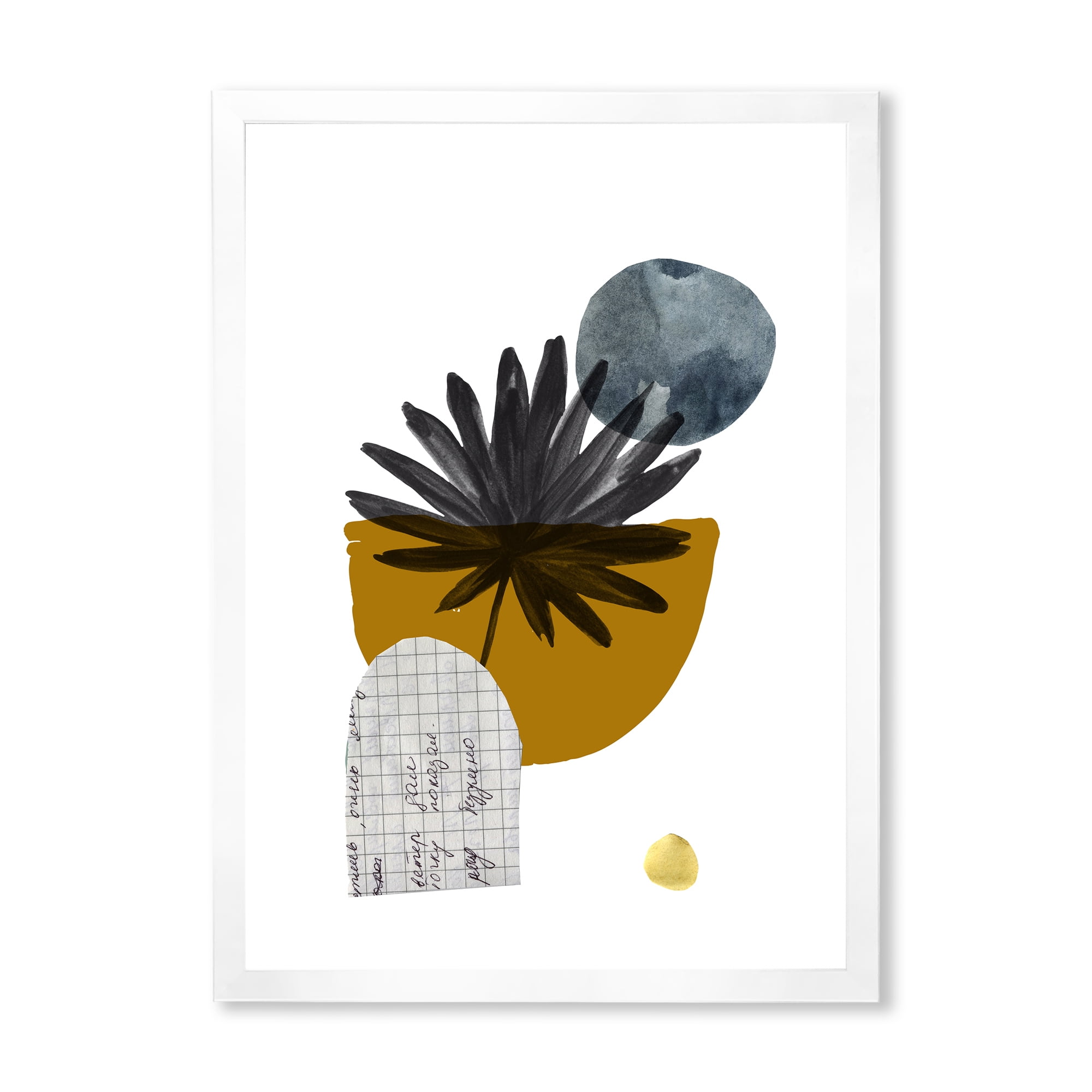Designart 'Abstract Geometry Shapes and Tropical Palm Leaf I' Modern Framed Art Print
