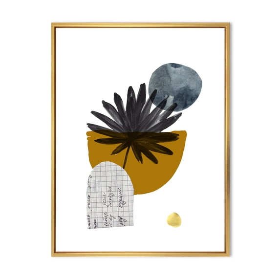 Designart 'Abstract Geometry Shapes and Tropical Palm Leaf I' Modern Framed Canvas Wall Art Print