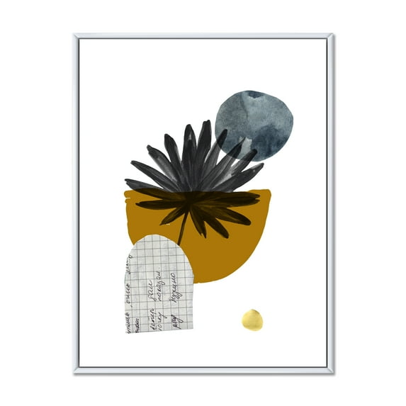 Designart 'Abstract Geometry Shapes and Tropical Palm Leaf I' Modern Framed Canvas Wall Art Print