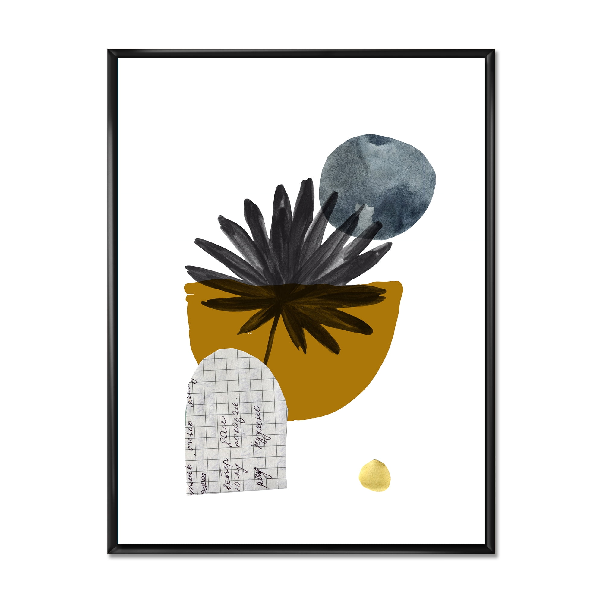 Designart 'Abstract Geometry Shapes and Tropical Palm Leaf I' Modern Framed Canvas Wall Art Print