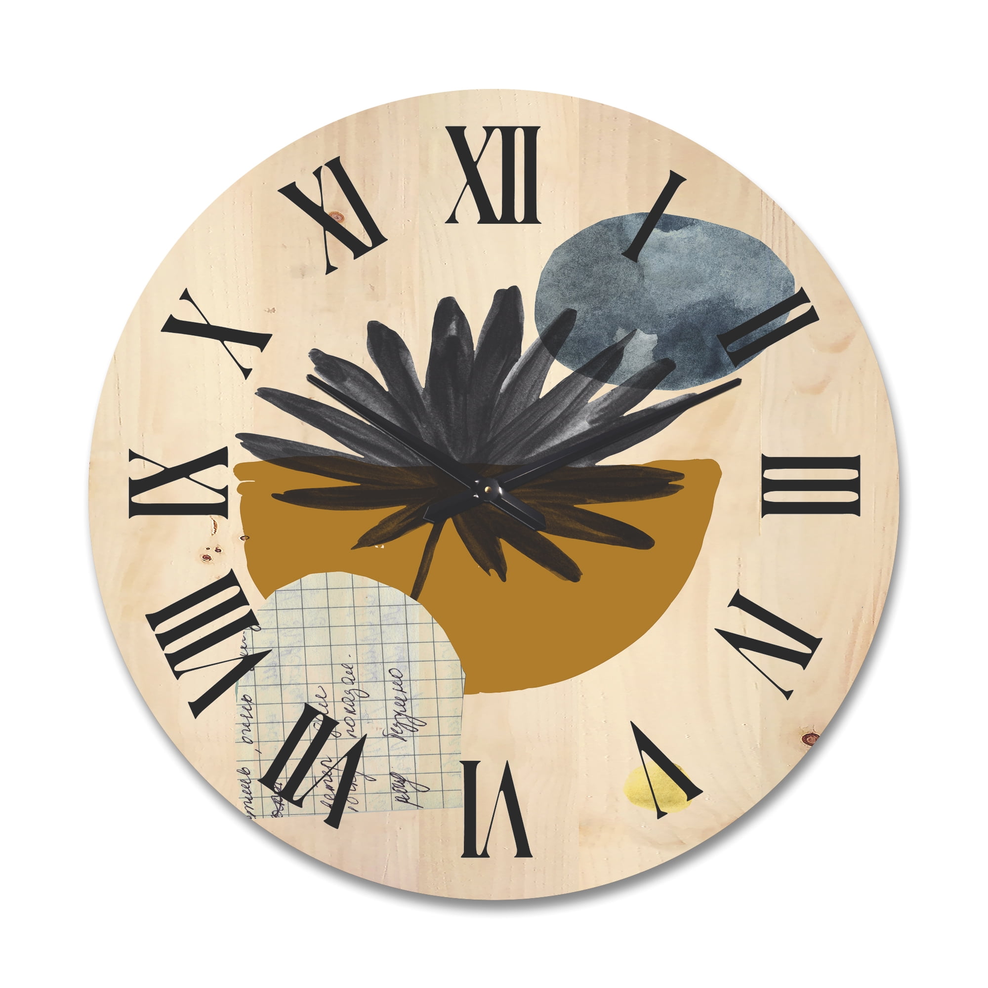 Designart 'Abstract Geometry Shapes and Tropical Palm Leaf I' Modern Wood Wall Clock
