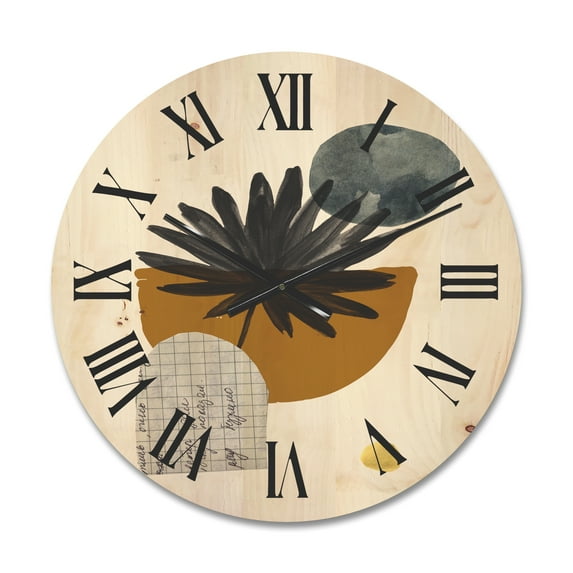 Designart 'Abstract Geometry Shapes and Tropical Palm Leaf I' Modern Wood Wall Clock