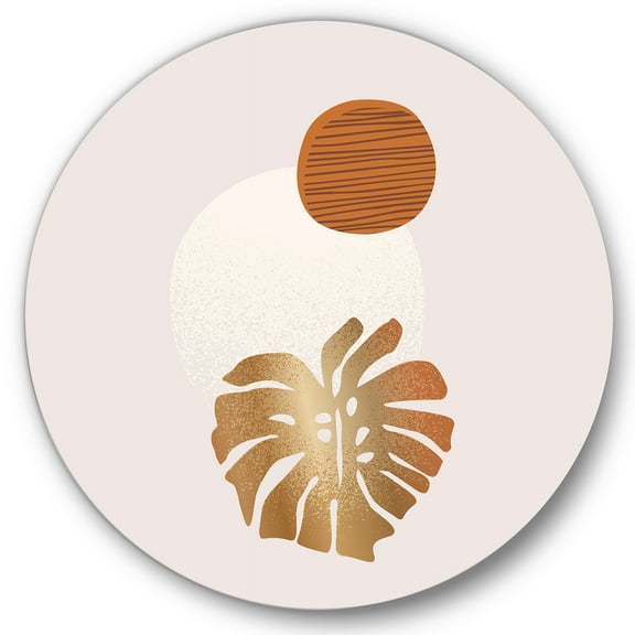 Designart 'Abstract Geometry Shapes and Tropical Palm Leaf II' Modern Circle Metal Wall Art 11x11 - Disc of 11