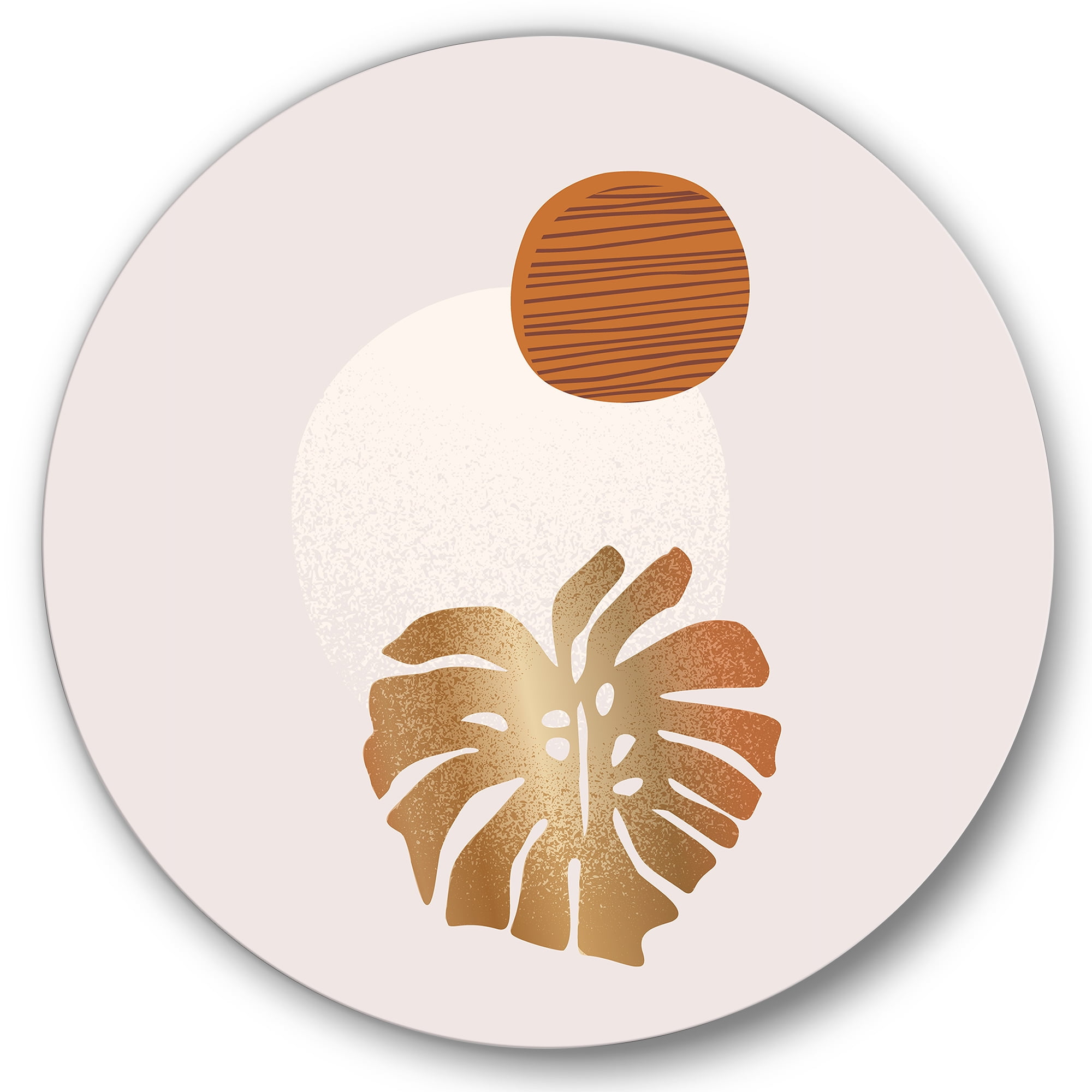 Designart 'Abstract Geometry Shapes and Tropical Palm Leaf II' Modern Circle Metal Wall Art 23x23 - Disc of 23