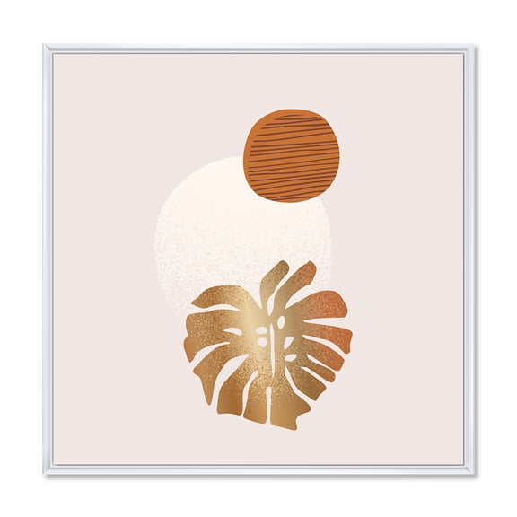 Designart 'Abstract Geometry Shapes and Tropical Palm Leaf II' Modern Framed Canvas Wall Art Print