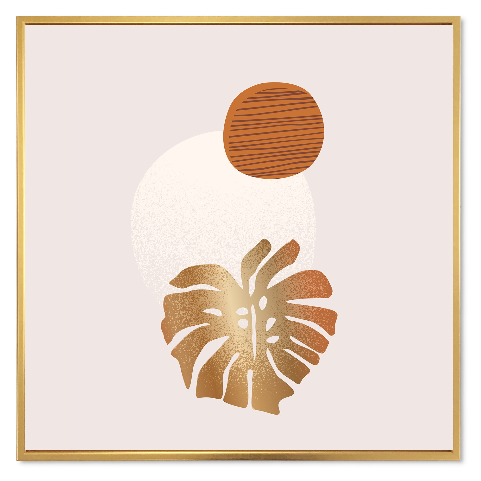 Designart 'Abstract Geometry Shapes and Tropical Palm Leaf II' Modern Framed Canvas Wall Art Print