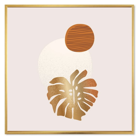 Designart 'Abstract Geometry Shapes and Tropical Palm Leaf II' Modern Framed Canvas Wall Art Print